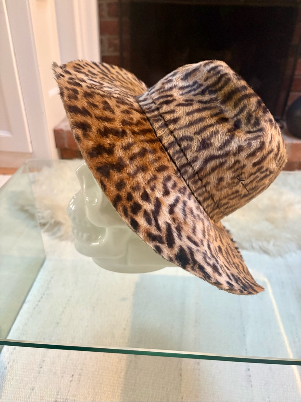 vintage Leopard Print Wide-Brim Women's Hat made in Italy